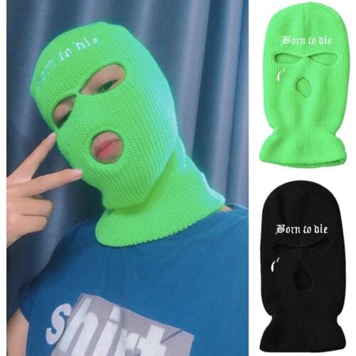 Flat Embroidery Letter Winter Warm Balaclava Hip Hop Mask Hat Caps For Ski Bicycle Cycling Beanies Halloween Funny Hats