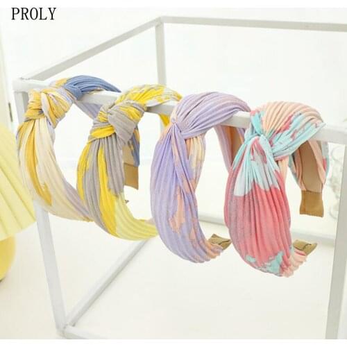 PROLY New Fashion Women Headwear Pleated Tie Dye Cloth Hairband Fresh Summer Autumn Headband Adult Hair Accessories