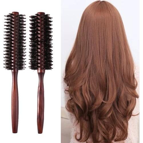 Wooden Handle Anti Static Curly Hair Comb Boar Bristle Rolling Round Hairbrush Drum Combs Hairdresser Hair Styling Tools Supplie