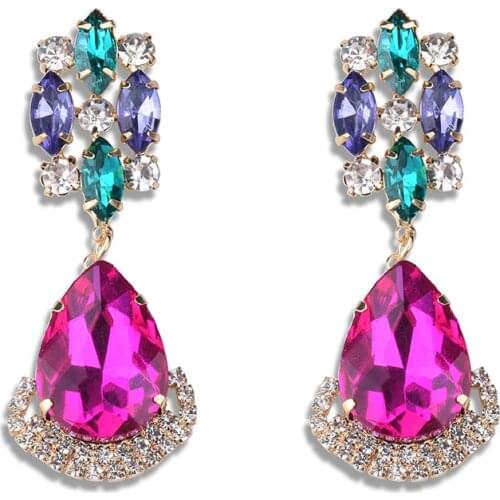 Luxury Multi-color Crystal Tear-Drop Earring Fashion Wedding Bridal Statement Earrings Vintage Handmade Jewelry Brincos
