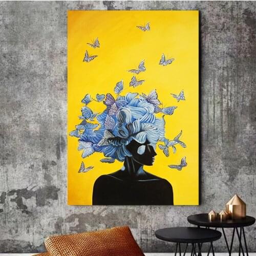 Butterfly Girl Modern Wall Art Canvas Paintings Black Woman Canvas Art Posters And Prints African Girl Pictures Home Wall Decor