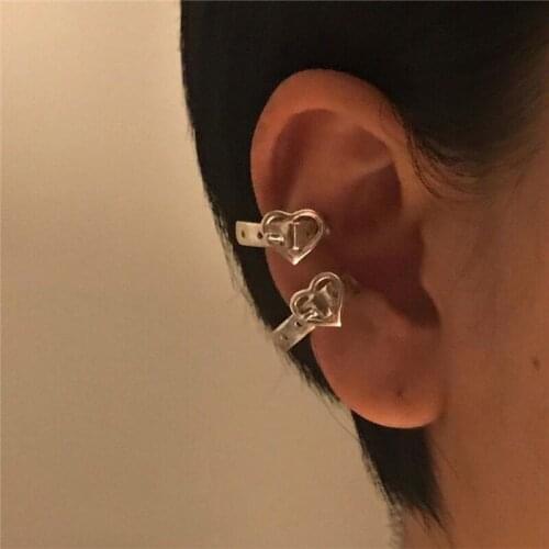 2021 Japan retro Heart Belt Waistband Shape Small Ear Clip Earring for Women Metal Silver Color Ear Cuff Aesthetic Jewelry 1 pc