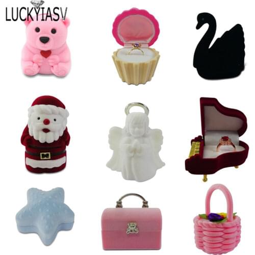 1 Piece Lovely Velvet Jewelry Box container Wedding Ring Box for Earrings Pendant Display Gift Box Holder Multiple styles