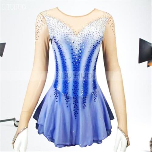 LIUHUO Kids Teens Roller Figure Skating Dress Womens Girls' Ice Performance Blue Professional Competition Leotard Costume Dance