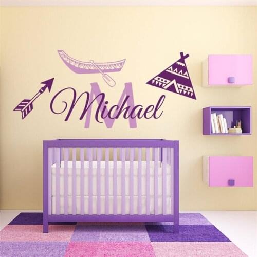Wall Decals Vinyl Baby Indian Arrow Bow Boat Custom Name Monogram Baby Girl Boy Nursery Childrens Room Murals Sticker HY1534