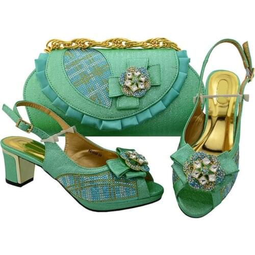 High quality water green african shoes match handbag set with crystal decoration for dress MM1049,heel 6.5CM