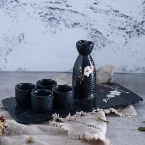 Japanese ceramic wine set sake pot yellow wine liquor beaker antique hot white wine pot warm cup household use teaware