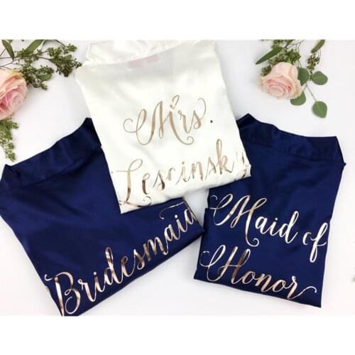 Custom Name navy glitter hen party robe christmas gifts satin bridesmaid Bathrobe wedding keepsake Mothers gift bride Peignoir