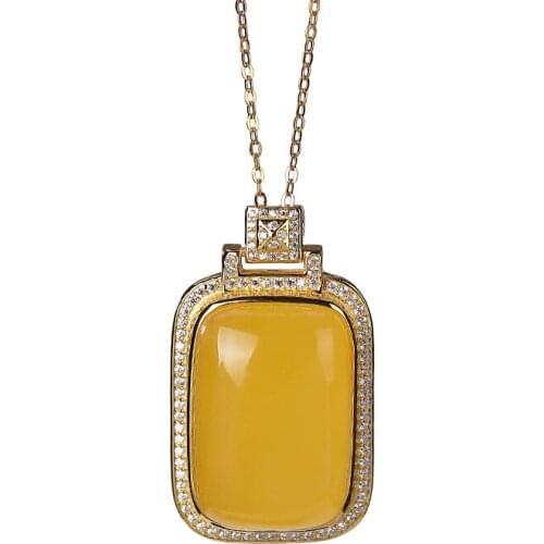 925 sterling silver gold plated natural amber beeswax pendant personality and fashion perfume bottle women necklace pendant