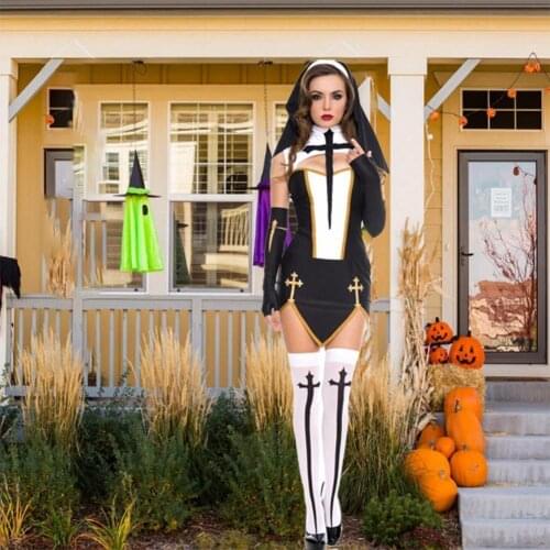 Women Men Missionary Priest Mariat Nun Cosplay Sexy Costume Convent Up Party Religious Clothes Dressing Church Halloween F3P2