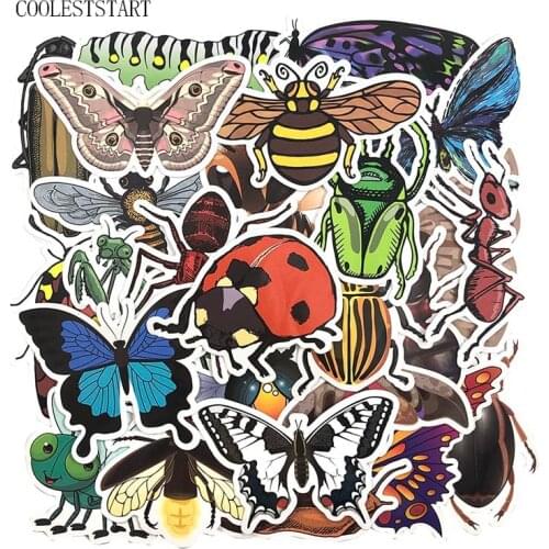 50Pcs/pack Natural Insect Stickers For Motorcycle Laptop Luggage Skateboards Diary Stationery PVC Waterproof Pegatinas