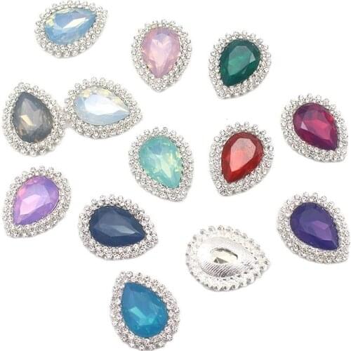 New 10Pcs 26*20MM Alloy Rhinestone Resin Flat Back Buttons for Clothing Wedding DIY Handmade Sewing Decortion Accessories