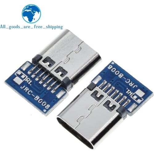 10pcs USB 3.1 Type C Connector 14 Pin Female Socket receptacle Through Holes PCB 180 Vertical Shield USB-C