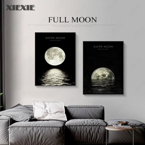 Abstract Minimalist Black and White Canvas Painting Wall Art Moon Phase Decor Posters & Prints Nordic Pictures Room Decor
