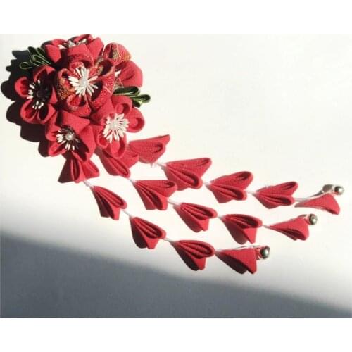 2019 Japanese style Vintage Floral hair accessories Pendant Red flowers refinement Hair Jewelry