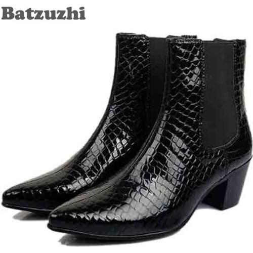 Batzuzhi 7CM Height Winter fashion British Style leather men boots high Short boots Black Business Short Leather Boots Men