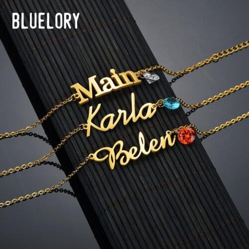 Bluelory Personalized 12 Colors Birthstones Name Bracelets For Women Friend Custom Stainless Steel DIY Bracelet Birthday Gift