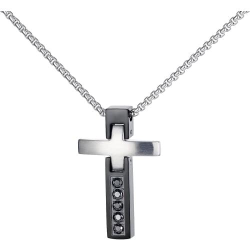 Punk Black Zircon Stainless Steel Cross Pendants Men Necklaces Fashion Neck Chain Hip Hop Jewelry Accessories Necklace Wholesale