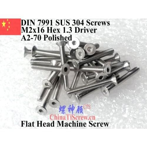 Stainless Steel screws M2x16 DIN 7991 A2-70 Polished ROHS 100 pcs
