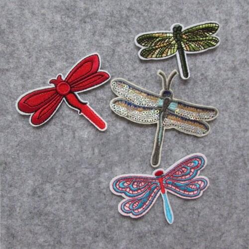 Hot sale New arrive different style Dragonfly Patches Iron On Or Sew Fabric Sticker For Clothes Badge Embroidered Appliques DIY