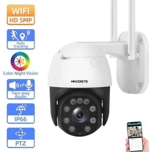5MP PTZ IP Camera Wifi Outdoor Security AI Auto Tracking Two Way Audio 1080P Wireless CCTV Security Surveillance Camera SD card