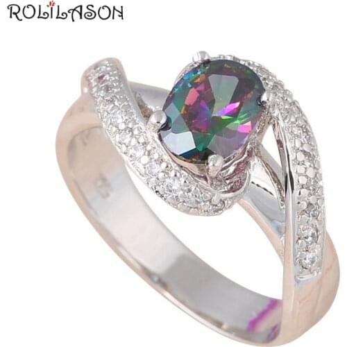 ROLILASON brand Hot Sell Very Nice Color AAA Zirconia Rings Popular style Fashion Jewelry Silver stamed USA Sz #6.5 #7.5 MR026