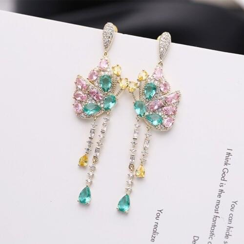 Korean Version Of The New Butterfly Blue Temperament Earrings Elegant Banquet Dress Bride Long Tassel Ear Jewelry Women