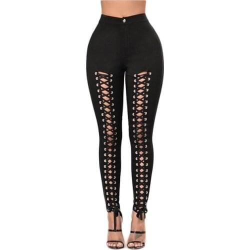 New Plus Size Legging Fashion Sexy Front Lace up Pencil Pants Sexy Cross Bandage Trousers Skinny High Waist Leggings