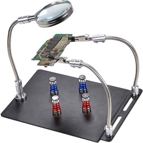1PCS Magnetic PCB Board Fixed Clip Soldering Third Hand 3X Magnifier Glass Soldering Iron Holder Repair Tools
