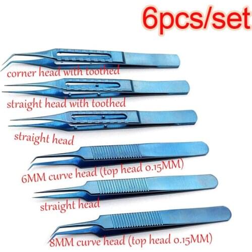 6pcs/set microsurgical instruments 11.5CM Hair transplant Titanium alloy high quality forceps curved/platform/corner head