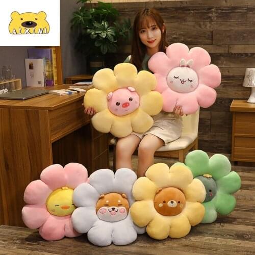Cute Pillow Dinosaur Rabbit Pig Duck Plush Soft Toy Flower Mat Big Flower Decor Home Stuffed Flower Throw Pillow Cushion Kawaii