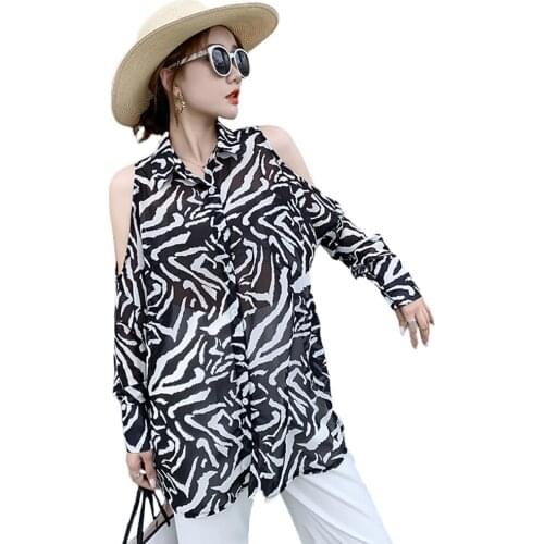 Fashion Leopard Off Shoulder Long Sleeves Women Loose Summer Top Blouse Shirt