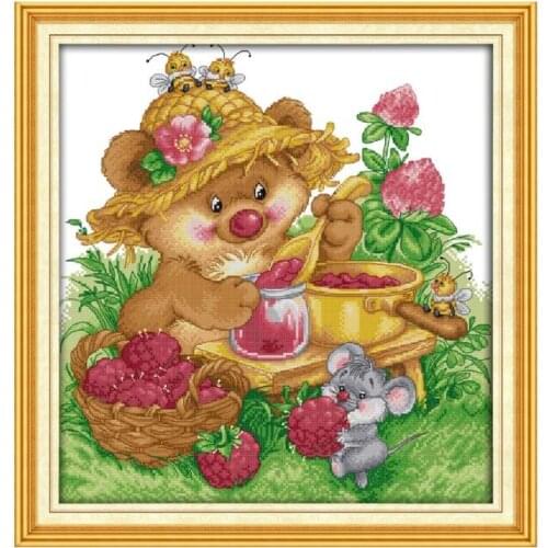 Cute squirrel make any jam cross stitch kit cartoon 14ct 11ct count print canvas stitching embroidery DIY handmade needlework