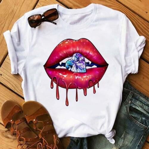 Maycaur New Women Red Mouth Lips Printed Black Tshirt Summer Funny Graphic Tee Shirt Femme Harajuku Casual T Shirt,Drop Ship