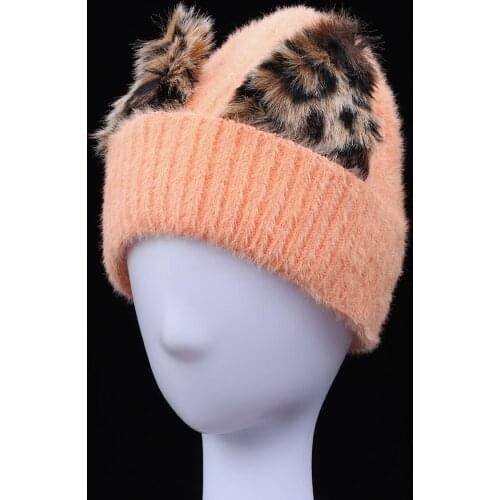 2021 NEW fashion Cute Leopard bunny ears for woman winter hat solid color autumn beanies best matched Warm soft bonnet skullies