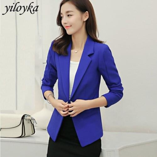 New fashion blazer women long sleeve slim suit outerwear blazer feminino pockets button jacket office casual coat chaqueta mujer