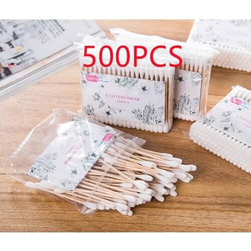 500pcs Disposable Bamboo Cotton Buds Biodegradable Vegan Eco Friendly Wooden Organic Ear Bud Swabs Recycling Cleaning Makeup