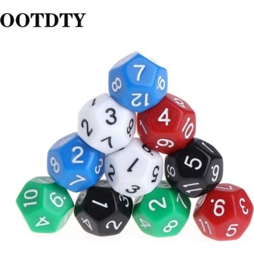 OOTDTY 10pcs Multicolor D&D Game Accessorie 12 Sided Acrylic Number Dice Multi Sided Dices