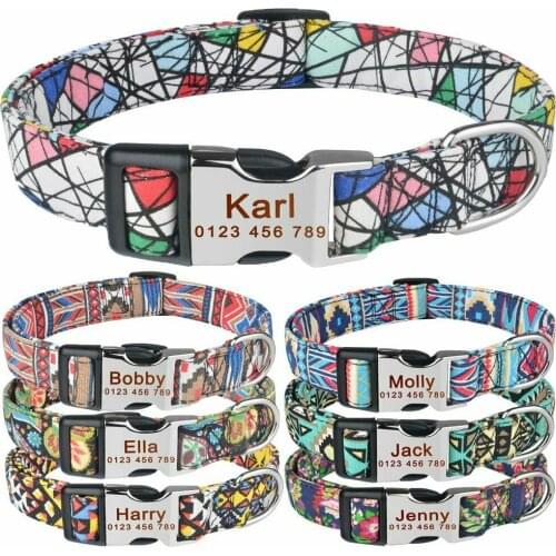 AiruiDog Personalized Dog Collar Free Engraved Small Medium Name Puppy Polyester Collars