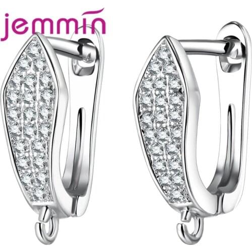 Full Clear Micro Rhinestone 925 Sterling Silver Earring Components Handmade Beadings Findings Hooks Leverback Earwire