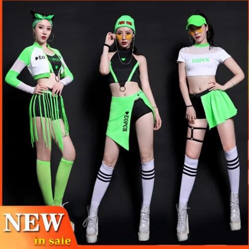 Sexy Cheerleading Dance Clothing Fluorescent Green Jazz Clothing Nightclub Performance Wear DJ Outfit New Stage Clothes 2991