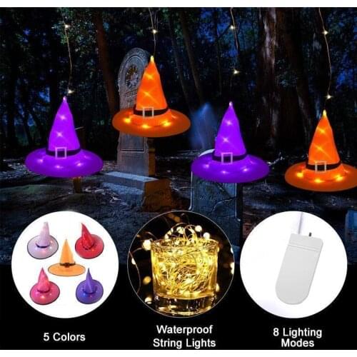 Lighted Witch Hat Battery Powered Hanging Halloween Decoration for Garden Indoor Outdoor xqmg Party Hats Event Party Festive New