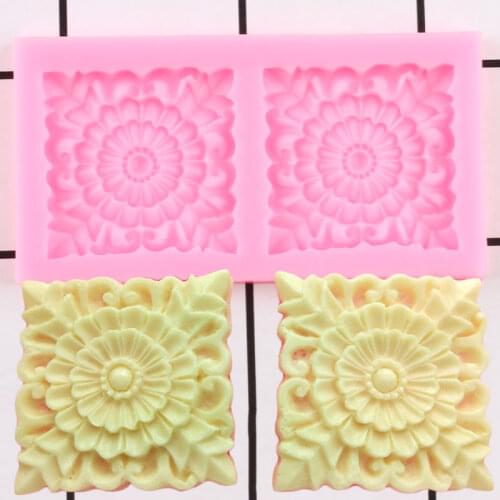 Flower Lace Silicone Molds Square Relief Cake Border Fondant Mold Cake Baking Decorating Tools Chocolate Cupcake Topper Moulds