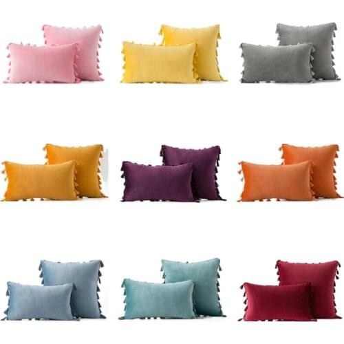 Nordic Tassel Velvet Plush Sofa Pillow Cover Solid Color Bedside Bedding Cushion Cover Fringe Pillowcase Vintage Soft Pillowcase