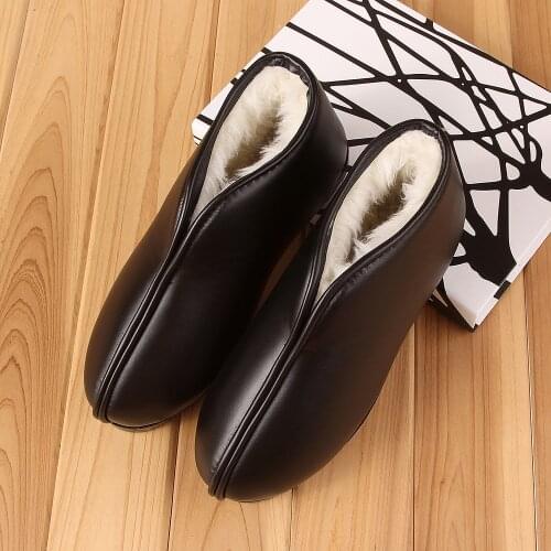 PU Leather cotton Slippers waterproof non-slip large size mens and womens soft-soled comfortable winter warm middle-aged