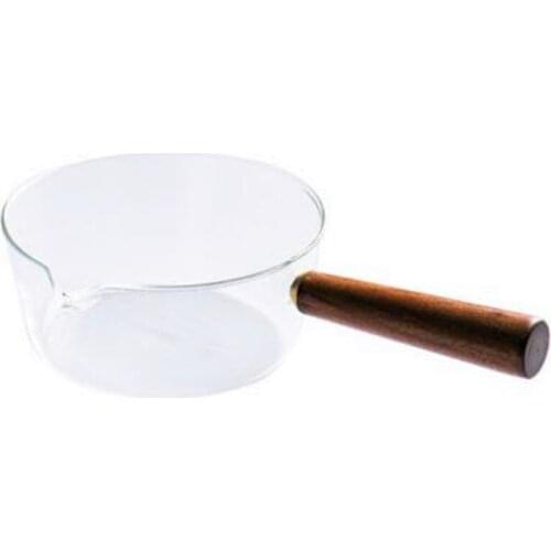 400ml 600ml Heat-resistant Glass Cooking Soup Milk Pot Pan Transparent Crystal Soup Pots Solid Wood Handle Pans Kitchen Gadget