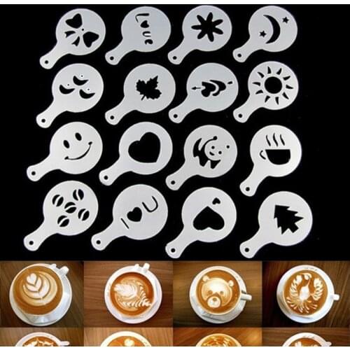 Coffee Foam Latte Art Template Stencils Stainless Steel Needle Powder Duster Set