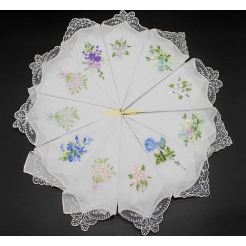 Vintage Cotton Handkerchief Girl Napkin Embroidered Women Napkin Embroidered Butterfly Lace Flower Handkerchief#223