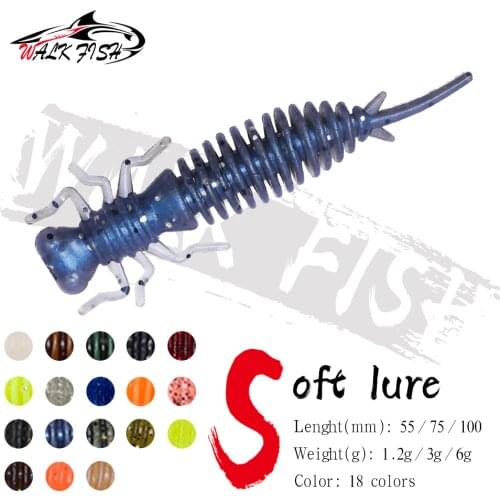 WALK FISH 55mm 75mm 100mm Larva Soft Lures Artificial Lures Double Colors Silicone Baits Fishing Worm Minnow Swimbait Jigging