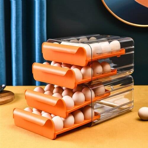 Egg Storage Box Double-Layer Egg Storage Box Drawer Storage Box Refrigerator Storage Box 32 Grid Egg Box Kitchen Accessories